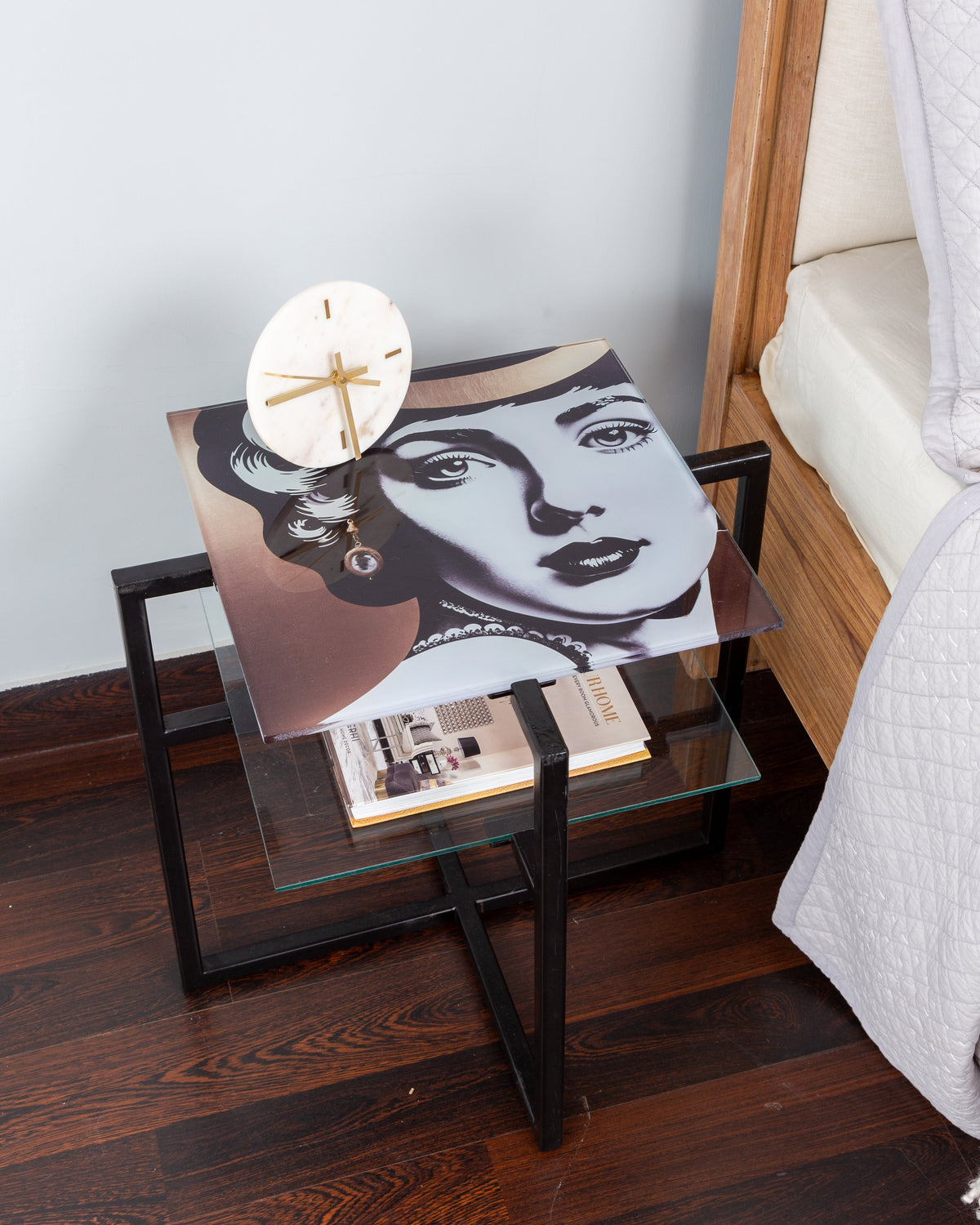 MONROE 1 - GLASS & METAL FACE PAINTED 2 LAYER ACCENT TABLE