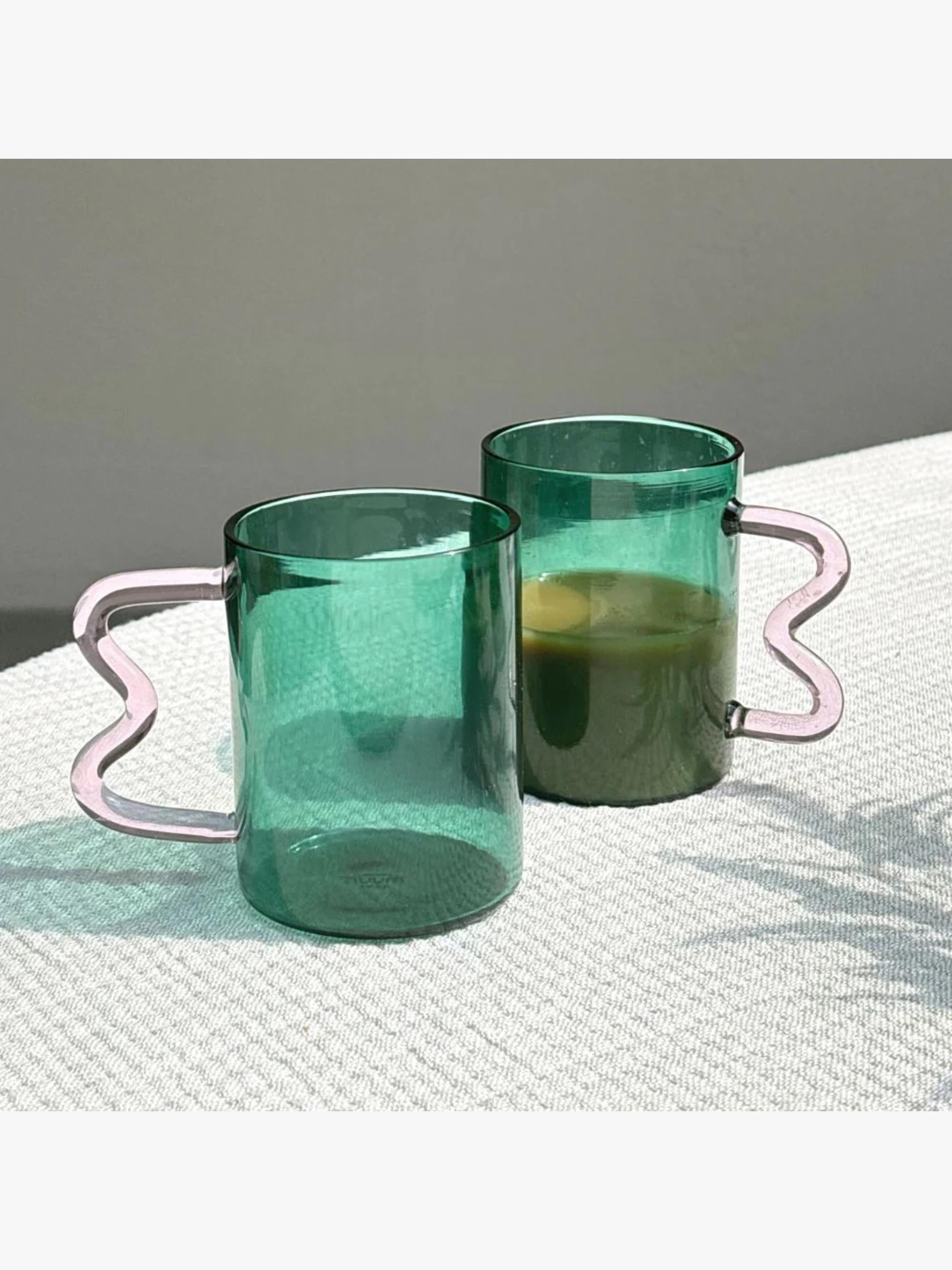 Swirl Glass Teal Cup - Pink Handle