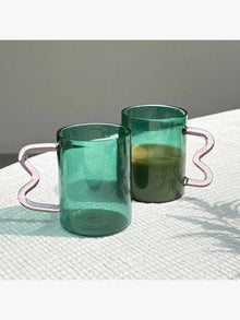 Swirl Glass Teal Cup - Pink Handle