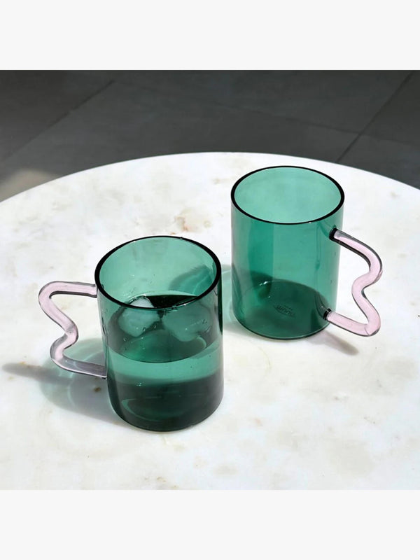 Swirl Glass Teal Cup - Pink Handle