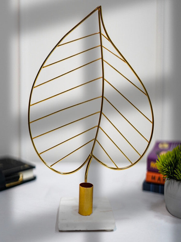 Leaf Design Metal Candle Holder with Marble Base Home Decor Accent