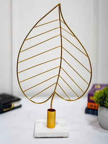 Leaf Design Metal Candle Holder with Marble Base Home Decor Accent
