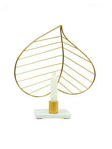 Leaf Design Metal Candle Holder with Marble Base Home Decor Accent