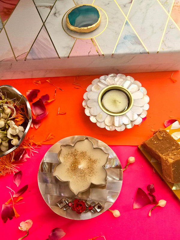 Mother Of Pearl Round Tea Light Holder