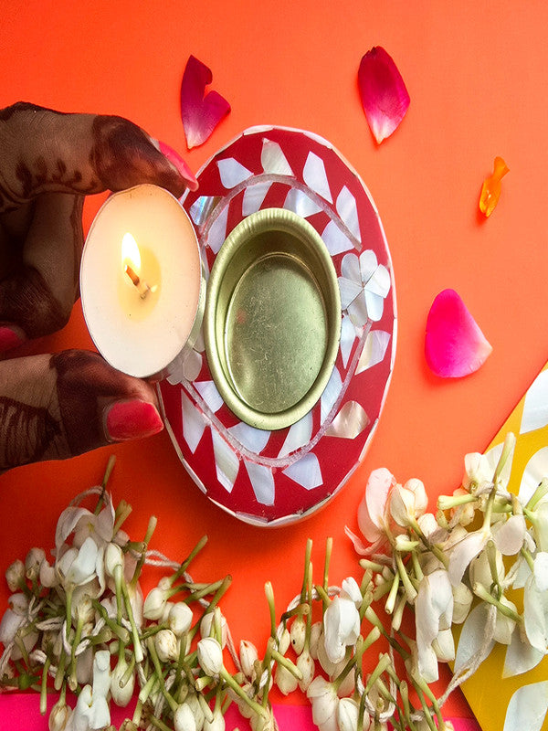 Mother Of Pearl Choki , Tea Light Holder And Candle