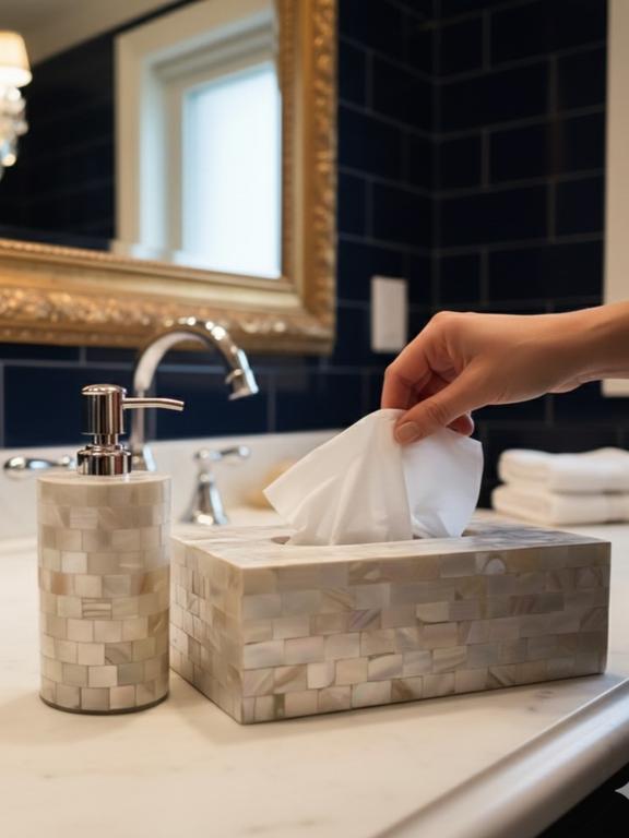 Mother of Pearl Round Soap Dispenser with Tissue Box