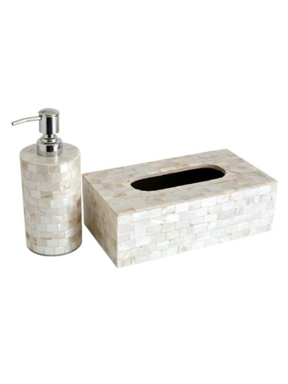 Mother of Pearl Round Soap Dispenser with Tissue Box