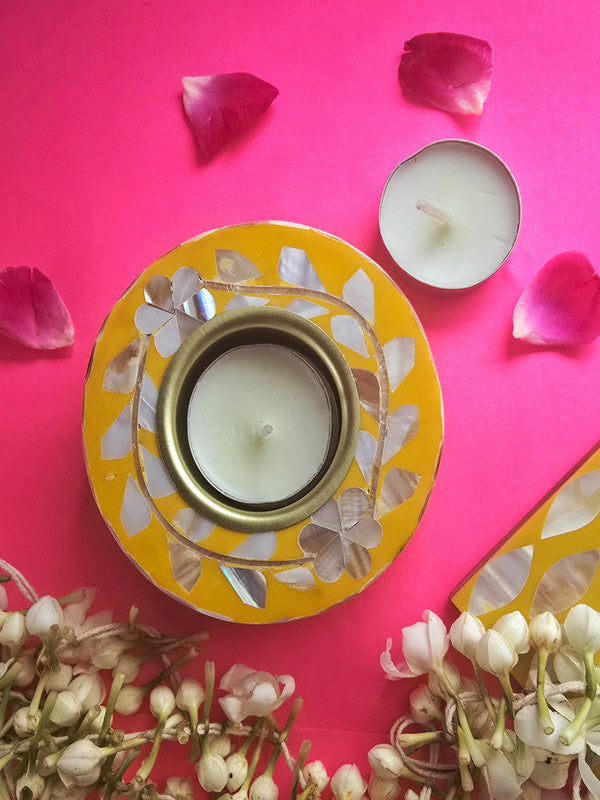 Mother Of Pearl Round Tea Light Holder