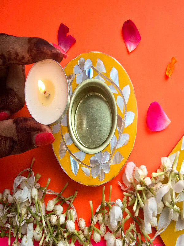 Mother Of Pearl Round Tea Light Holder