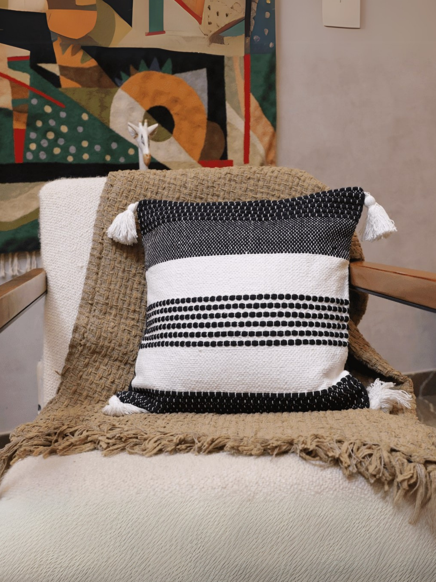 Monochrome Stripes Tufted Cushion Cover - Set of 5