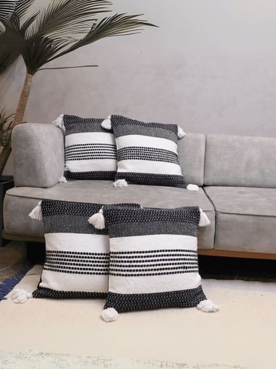 Monochrome Stripes Tufted Cushion Cover - Set of 5