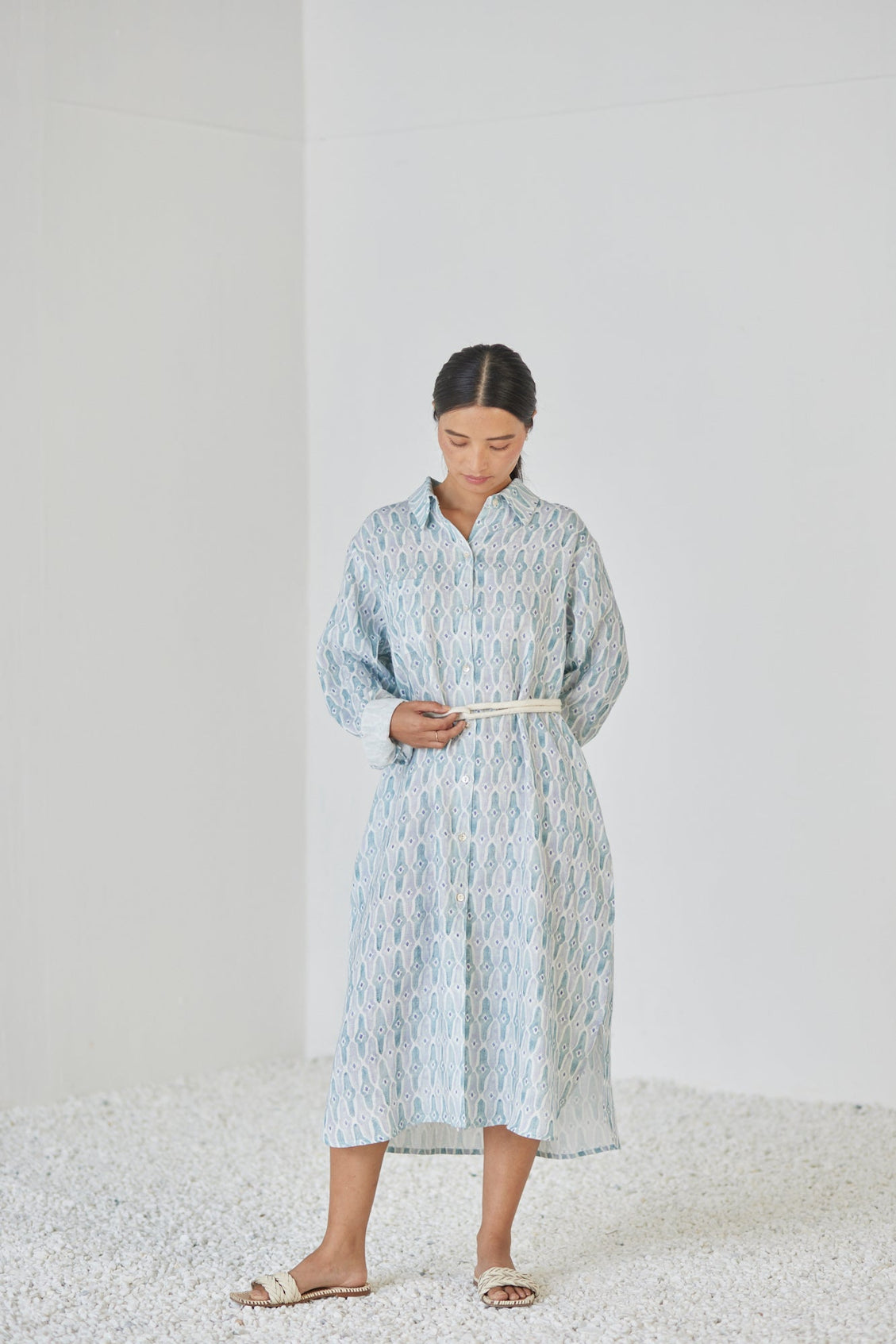 Magnolia Mosaic Blue Shirt Dress
