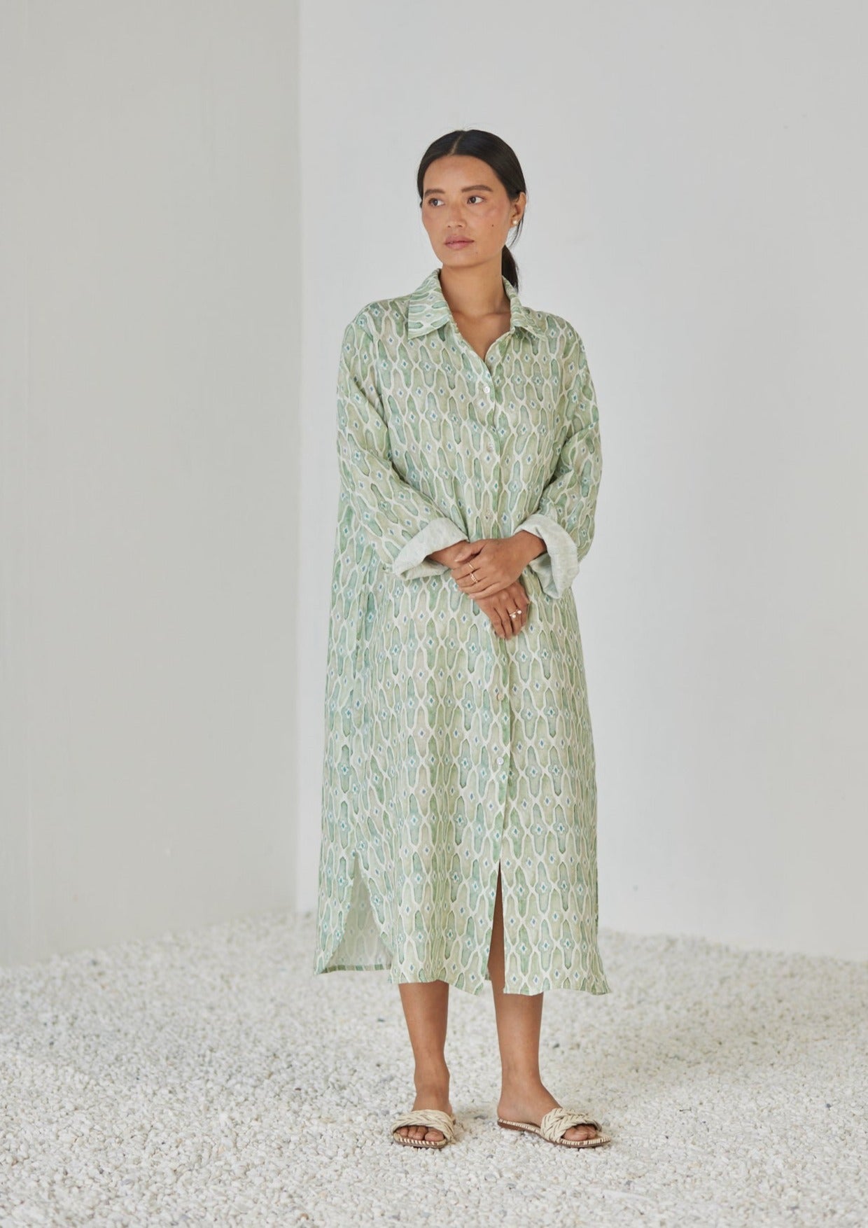 Magnolia Mosaic Green Shirt Dress