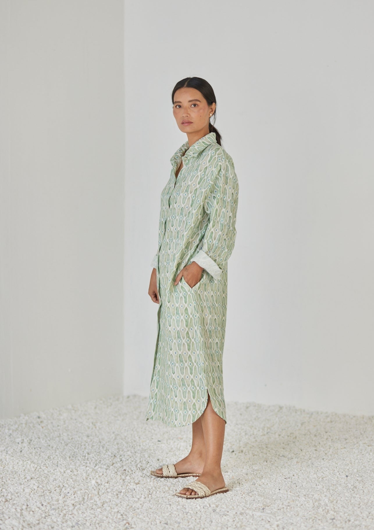 Magnolia Mosaic Green Shirt Dress
