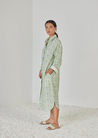 Magnolia Mosaic Green Shirt Dress