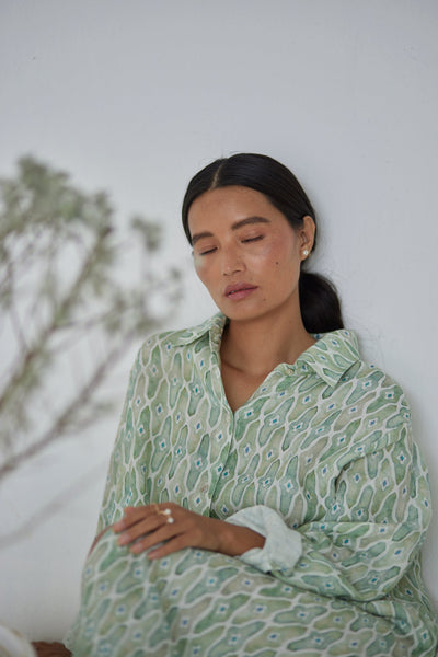 Magnolia Mosaic Green Shirt Dress