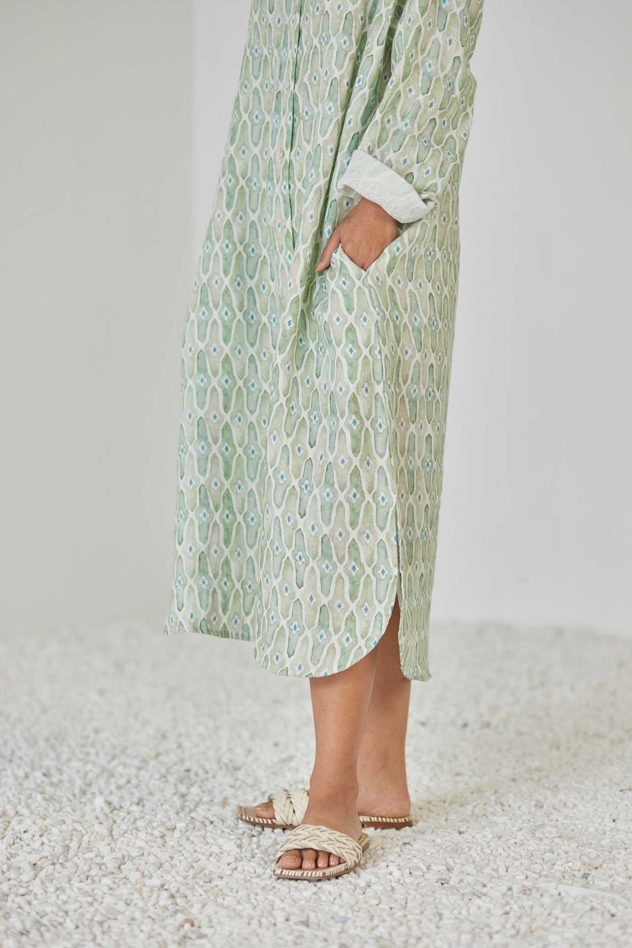 Magnolia Mosaic Green Shirt Dress