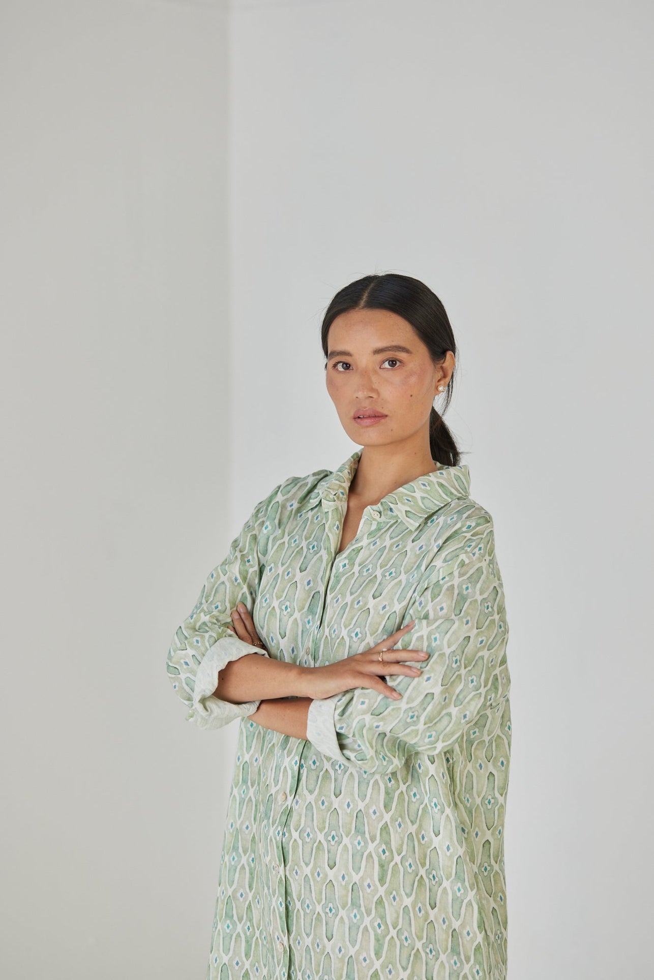 Magnolia Mosaic Green Shirt Dress