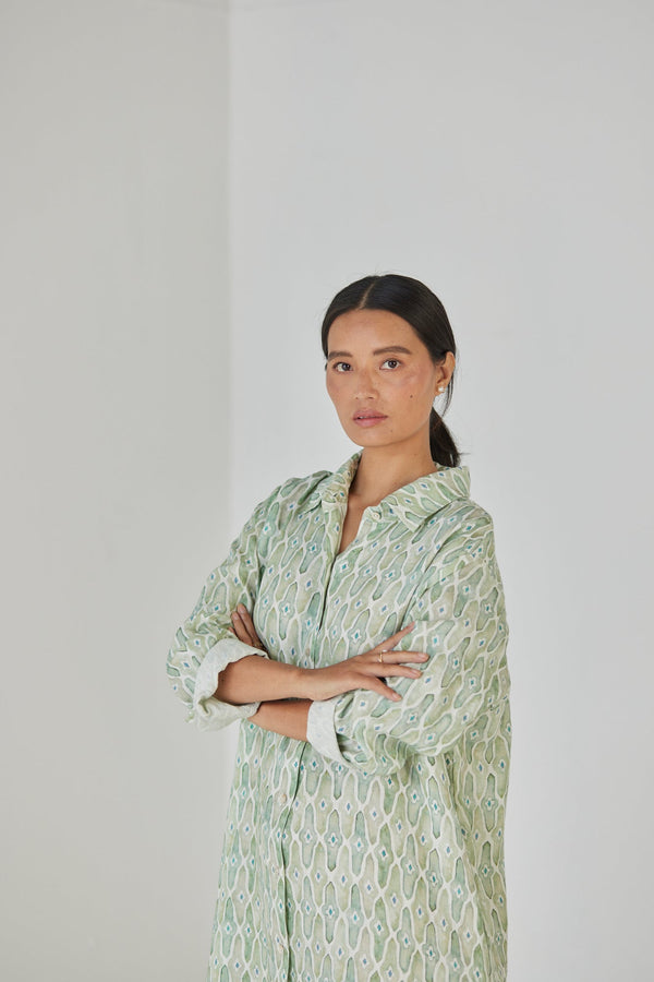 Magnolia Mosaic Green Shirt Dress