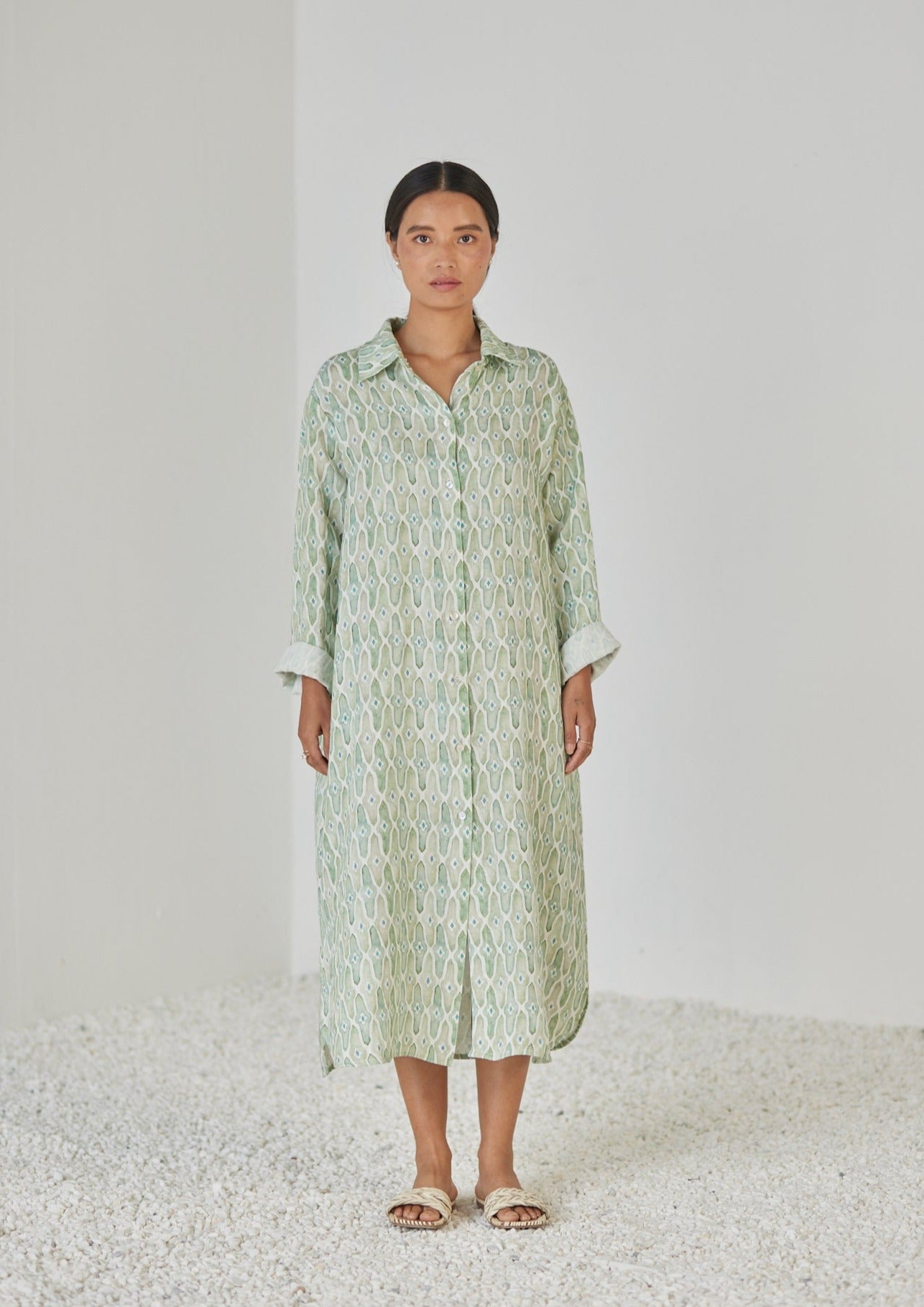 Magnolia Mosaic Green Shirt Dress