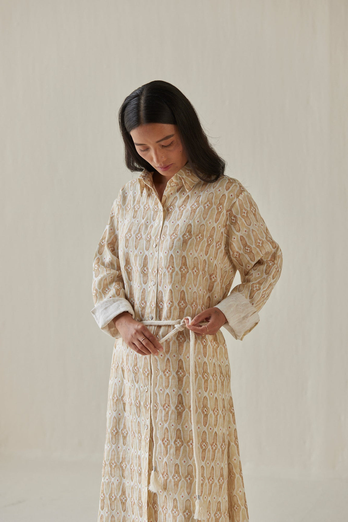 Magnolia Mosaic Sand Shirt Dress