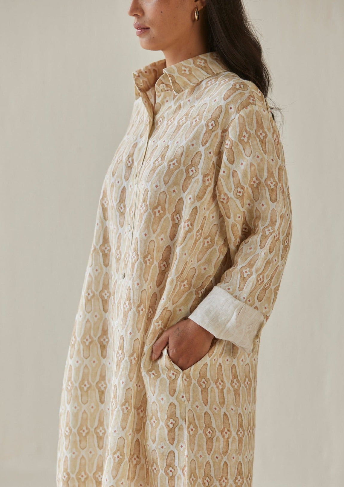 Magnolia Mosaic Sand Shirt Dress