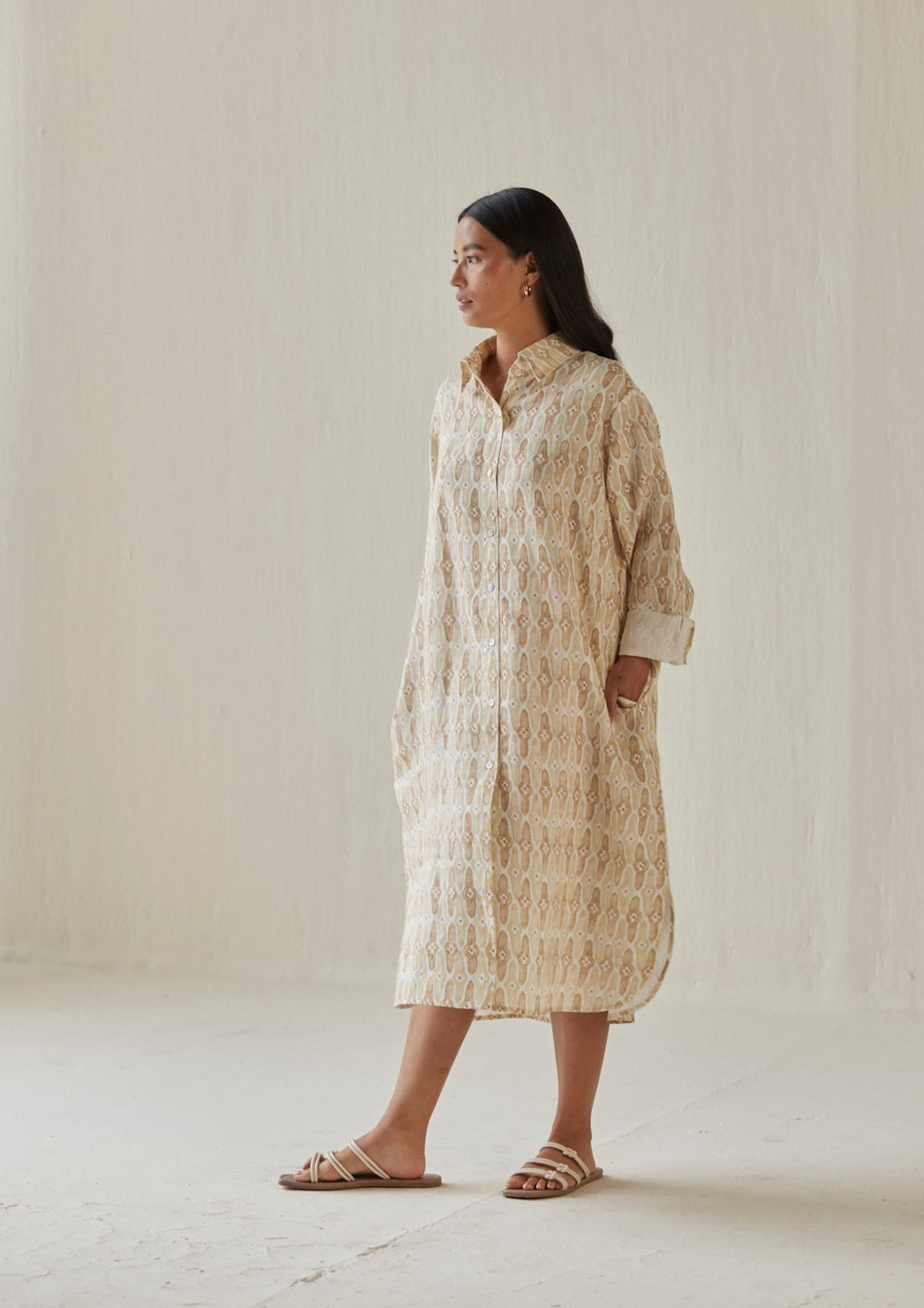 Magnolia Mosaic Sand Shirt Dress