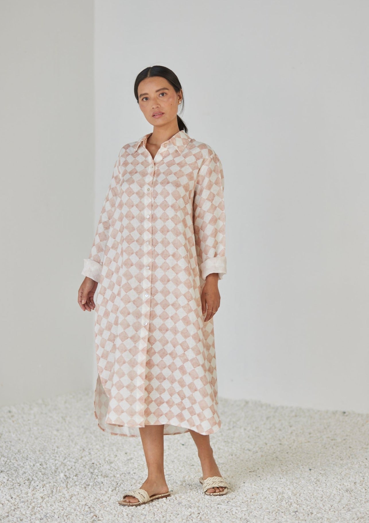 Magnolia Check Blush Shirt Dress