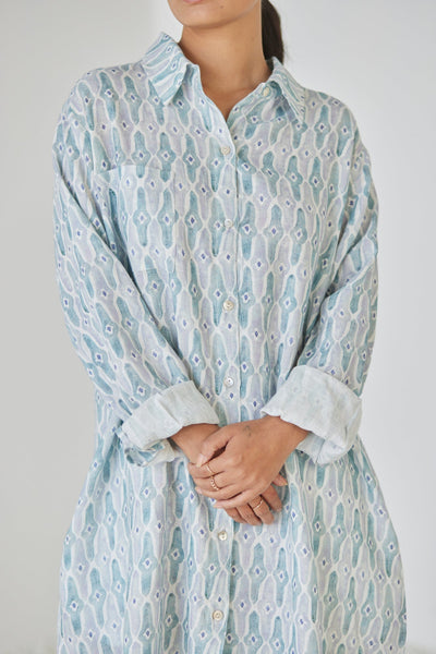 Magnolia Mosaic Blue Shirt Dress