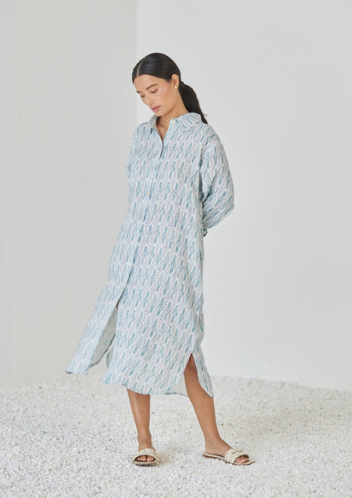 Magnolia Mosaic Blue Shirt Dress
