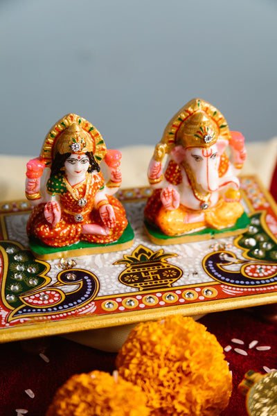 Marble Laxmi Ganesh Idol with Chowki