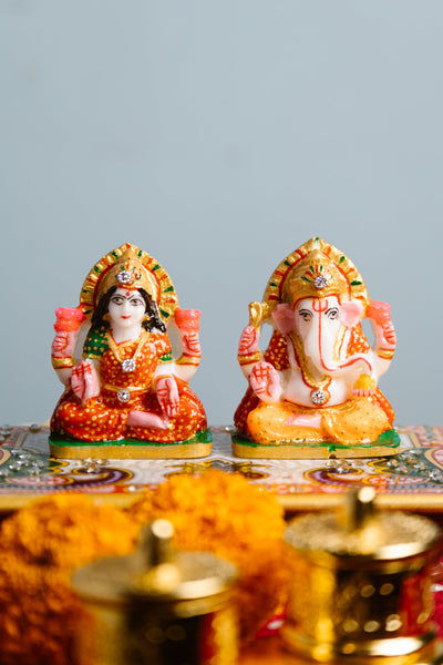 Marble Laxmi Ganesh Idol with Chowki
