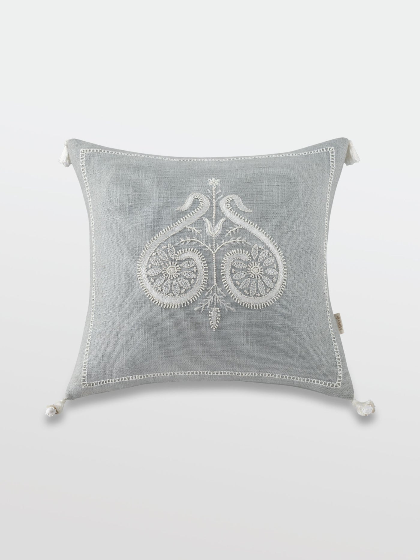 Numaish Steel Blue Embroidered Cushion