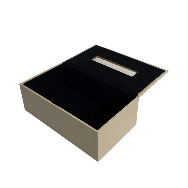 Leather Tissue Box-Croco Cream