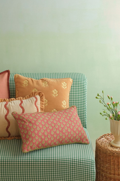 Lucia Amber Embroidered Velvet Cushion Cover