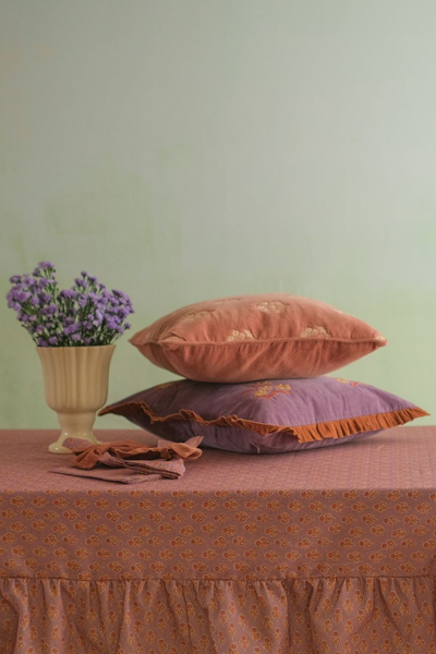 Lucia Dusty Rose Embroidered Velvet Cushion Cover