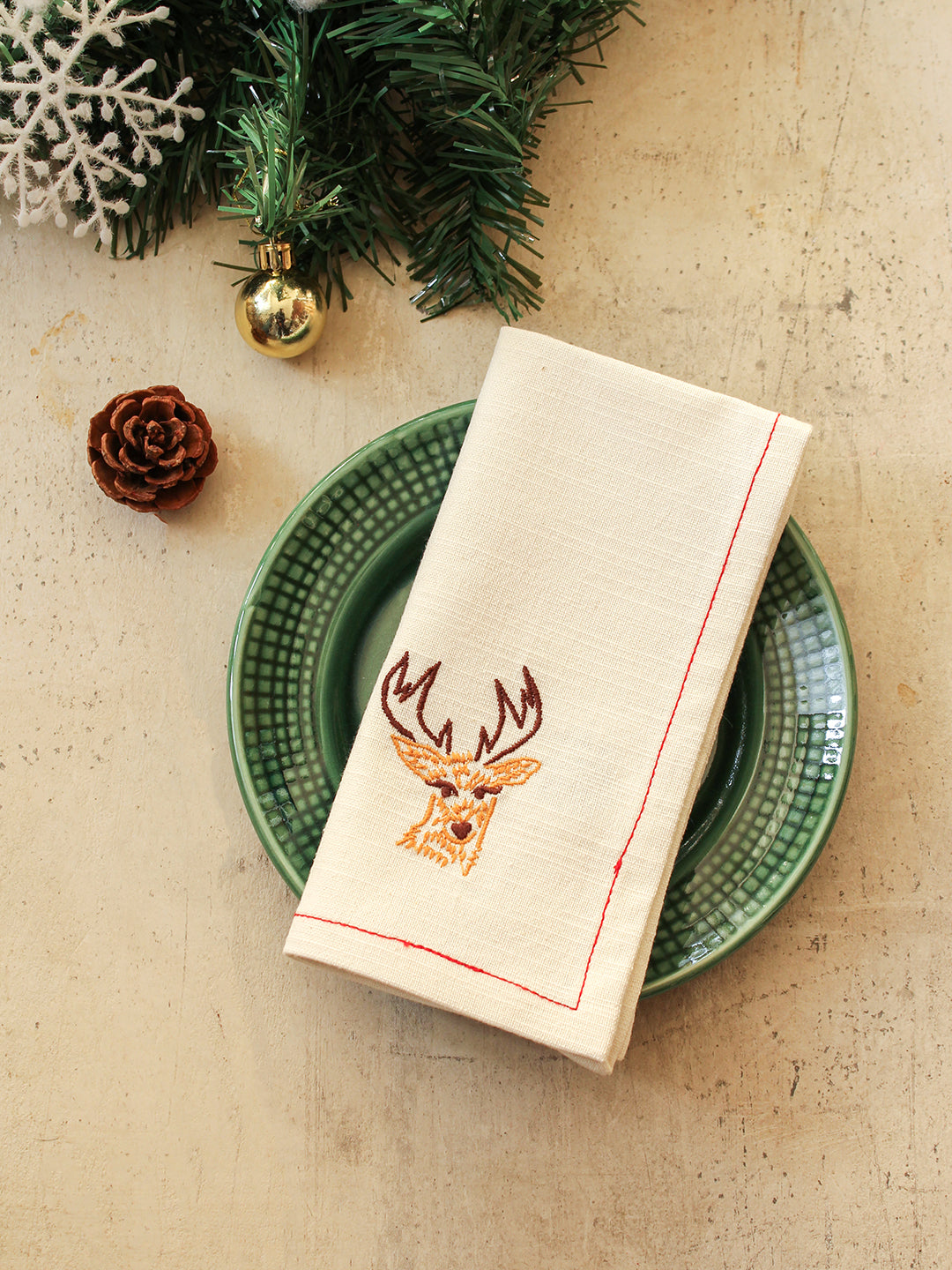 Jolly Reindeer - Set Of 2 Napkins (Off White)