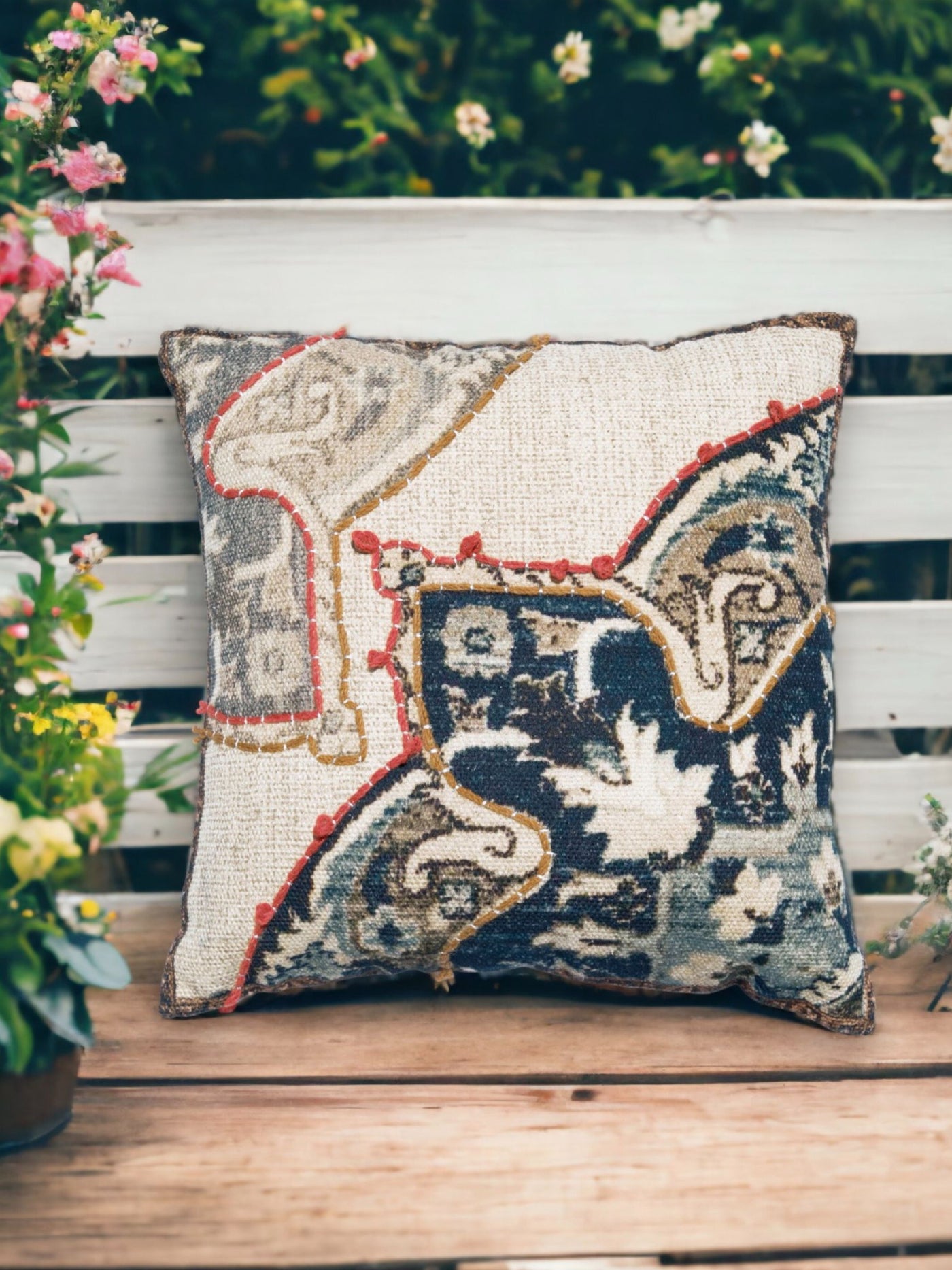 Nain Embroidered Cotton Cushion