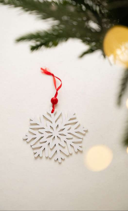White Snowflake Hanging Ornament with Red String_CC38