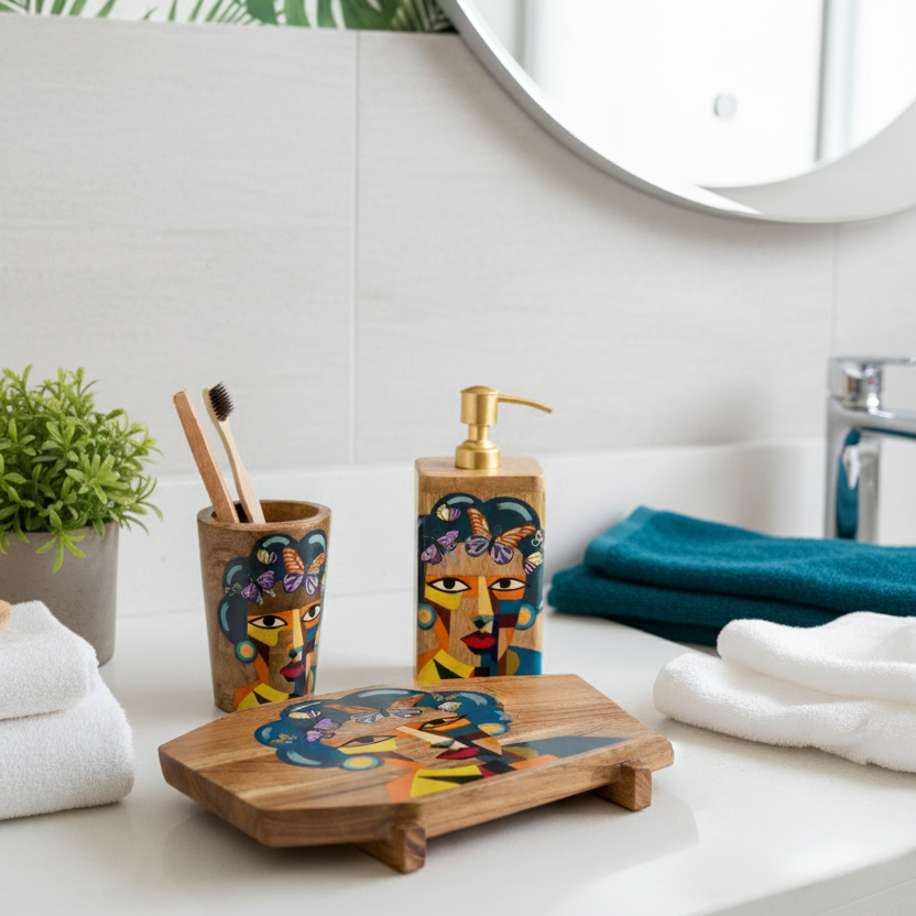 Neo - Handpainted Bathroom Set with Tray