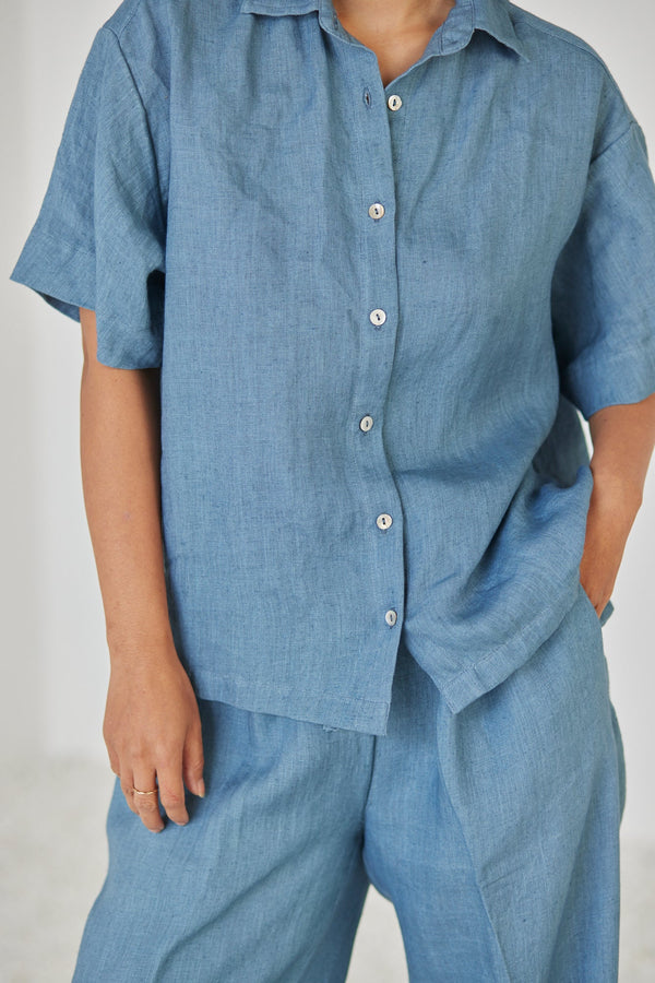 Oasis Linen Blue Shirt