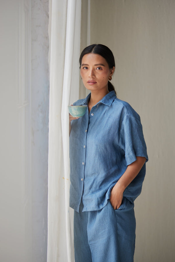 Oasis Linen Blue Pants