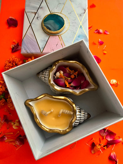 Polyresin Shankh Set of 2  (Candle and Empty )