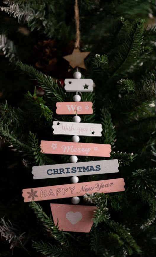 Layered Wooden Christmas Tree Hanging Ornament with Text_CC44