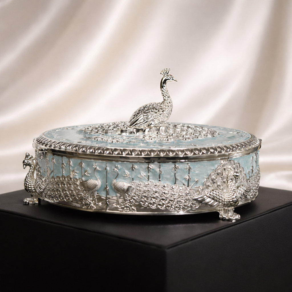 Peacock Dry Fruit Box with Lid – 20 cm