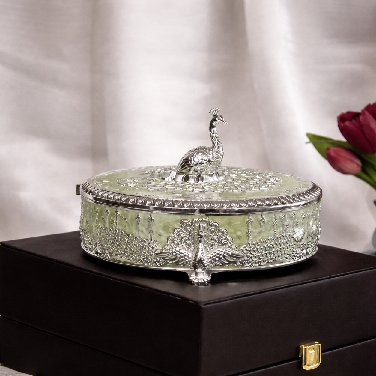 Peacock Dry Fruit Box with Lid – 20 cm