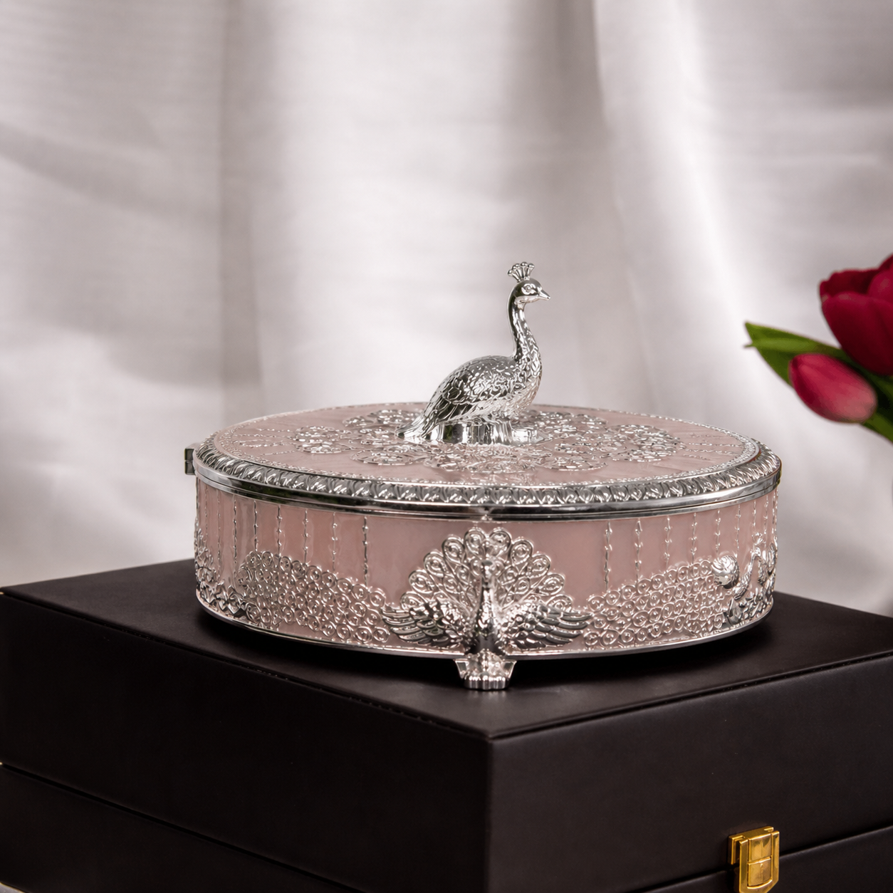 Peacock Dry Fruit Box with Lid – 20 cm