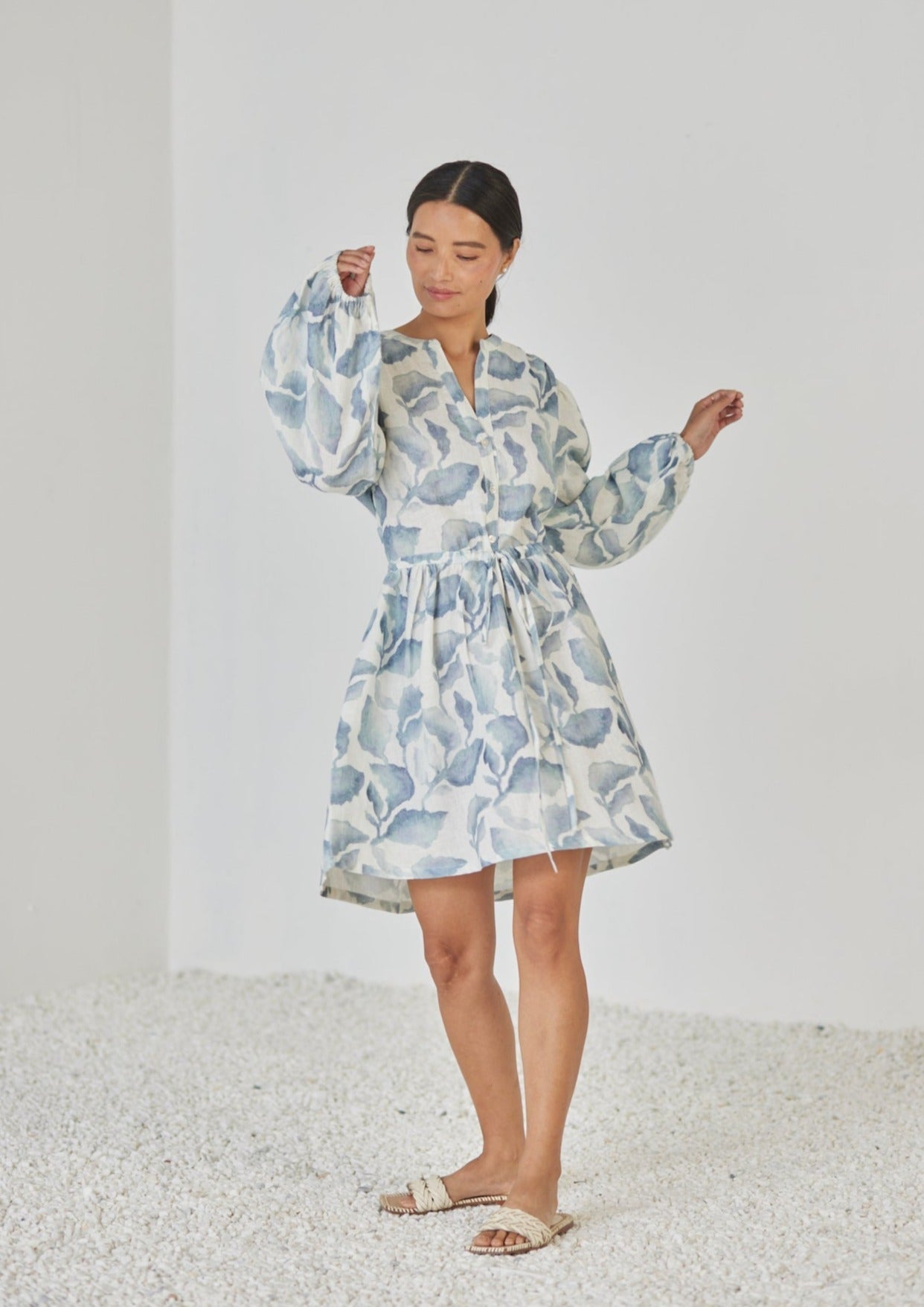 Peony Cascade Blue Dress