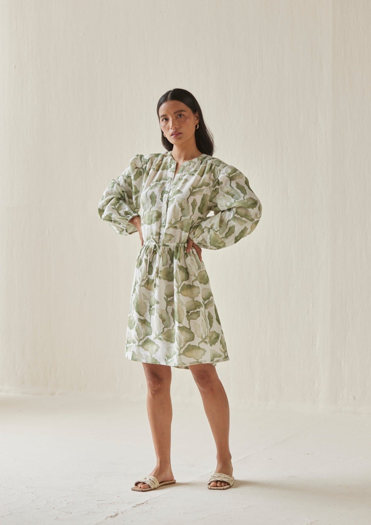 Peony Cascade Green Dress