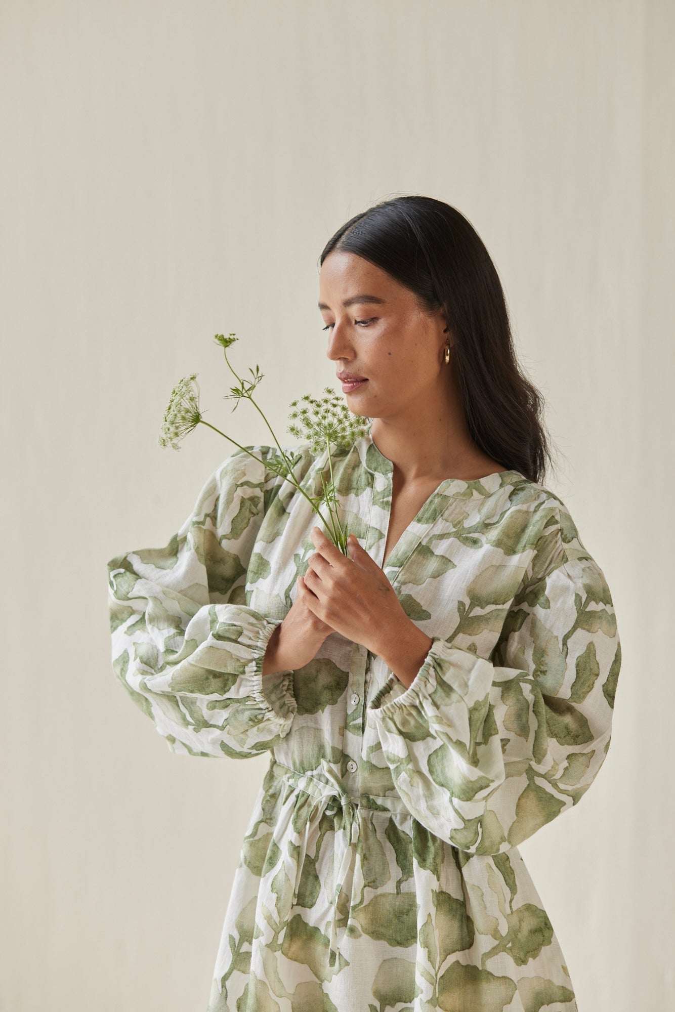 Peony Cascade Green Dress